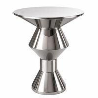 Table de bar contemporaine à base double conique, élégante, en métal argenté, haute, pour la maison, la cuisine, le café, l'hôtel