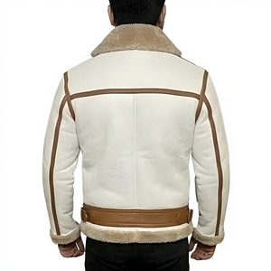 Premium Genuine Leather <b>Shearling</b> Varsity <b>Jacket</b> <b>for</b> <b>Men</b> Stand Front Soft Fur Winter Coat Aviator Warm Luxury Fashion Outerwear - Product Image 2