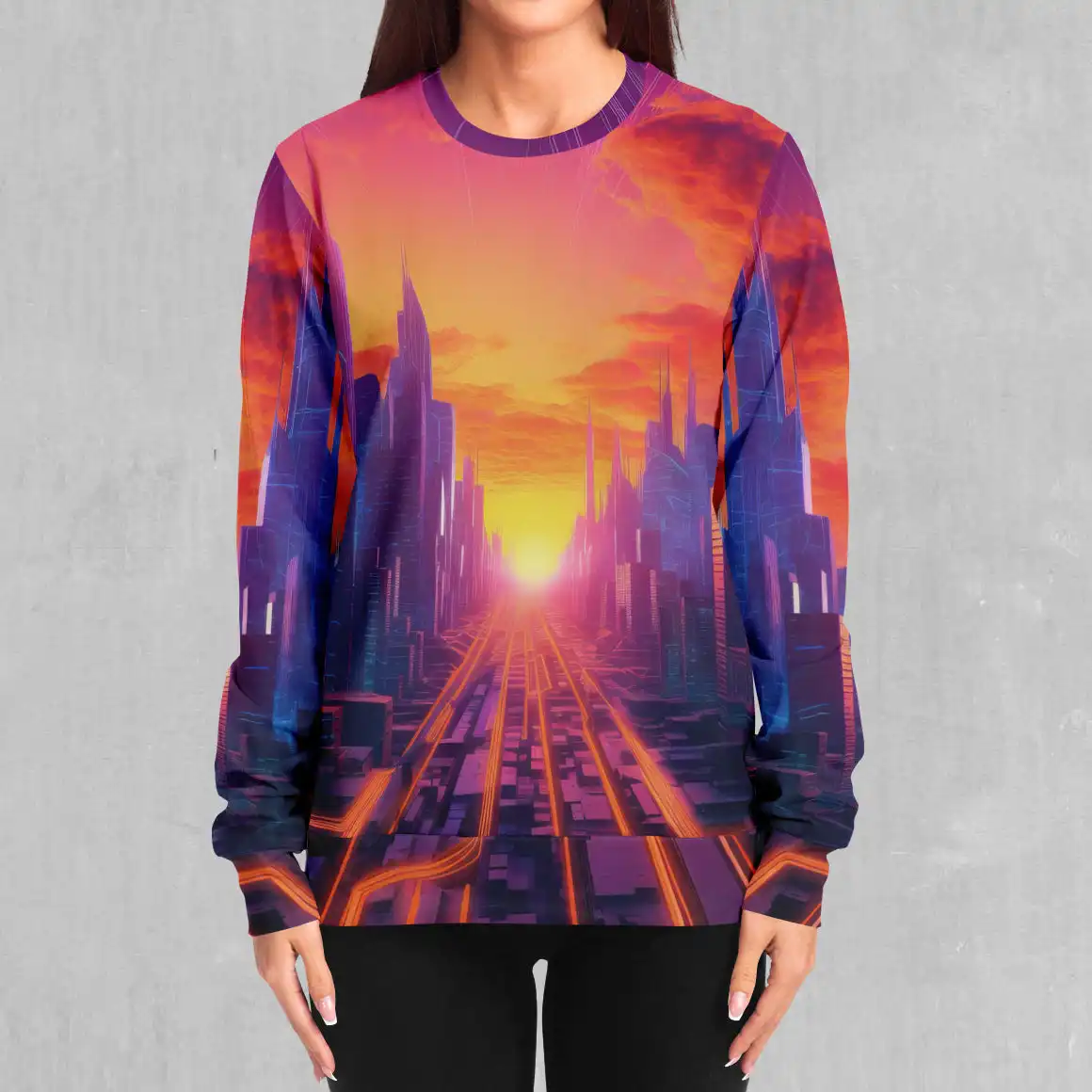 Sonbahar ve kış kadın kazak özel tasarım Neon Skyline kazak kaba toptan Polyester kadın Crewneck giyim