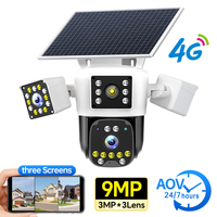 Caméra solaire PTZ HiEasy 9MP à 3 objectifs, 3 écrans, caméra de sécurité extérieure sans fil, enregistrement 24h/24 et 7j/7, vision nocturne couleur, caméra CCTV IP66