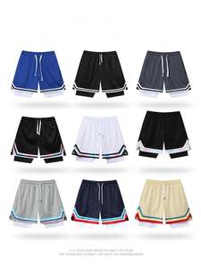 Pantalones de baloncesto informales de verano para hombre, pantalones cortos deportivos de doble capa de secado rápido, ropa exterior tejida transpirable, cintura media sólida para adultos - Product Image 3
