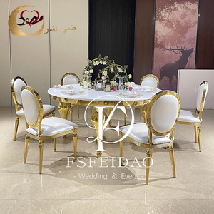 Contemporary Round Marble Top <b>Dining</b> <b>Table</b> With Gold Metal Legs For Home Hotel Wedding Events - Product Image 4