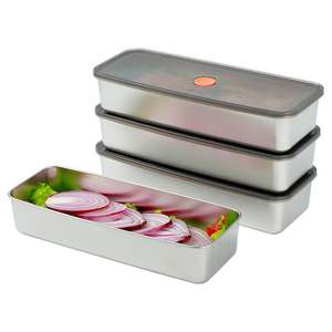 Contenedor de Almacenamiento de Alimentos Apilable de Acero Inoxidable con Tapa, Diseño Clásico, para Refrigerador, Solución de Almacenamiento para Cocina - Product Image 1