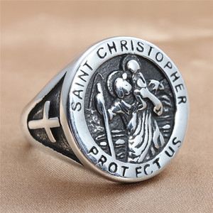 yunnique Saint Christopher <b>Ring</b> Men's <b>Silver</b> Tone Cross Design Protective Religious Jewelry Gift - Product Image 4