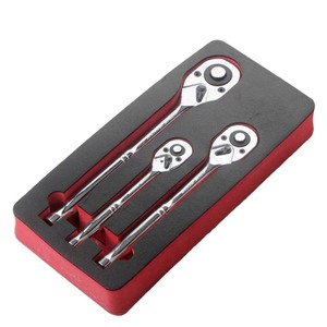 Ratchet Wrench Set 3 Piece Metric Chrome Vanadium Steel Industrial Grade Manual Single End Hex Smooth Handle - Product Image 1