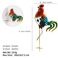 Lampe solaire poteau de jardin étanche en métal peinte à la main, thème animal (coq) avec écran LED, pour patio et allée