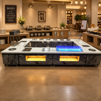 OKEY Stations de buffet mobiles personnalisées pour hôtels, comptoir de buffet en marbre avec éclairage LED, table de buffet mobile pour la restauration en extérieur