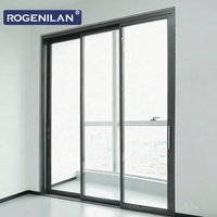 Porte coulissante en aluminium à trois rails ultra-mince Rogenilan, porte coulissante à économie d'énergie avec vitrage Low-E pour les maisons