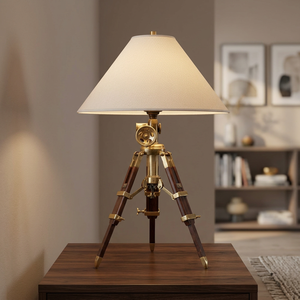 โคมไฟตั้งโต๊ะทรงสามขาทองเหลืองโบราณสไตล์เรือเดินสมุทร โคมไฟอุตสาหกรรม - Product Image 5