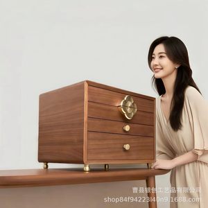 Retro Wooden Jewelry <b>Storage</b> Box 6 Compartment Rectangle Desktop Organizer <b>With</b> Pull Out Lid For <b>Dressing</b> <b>Table</b> - Product Image 5