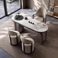 Table à thé en ardoise avec structure métallique intégrée, ensemble de chaises de bureau Kung Fu pour la préparation du thé, mobilier de maison minimaliste de luxe léger pour balcon