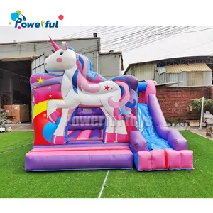Inflatable bounce house unicorn bouncer with slide carton inflatable castle combo slide with pool for kids and adult