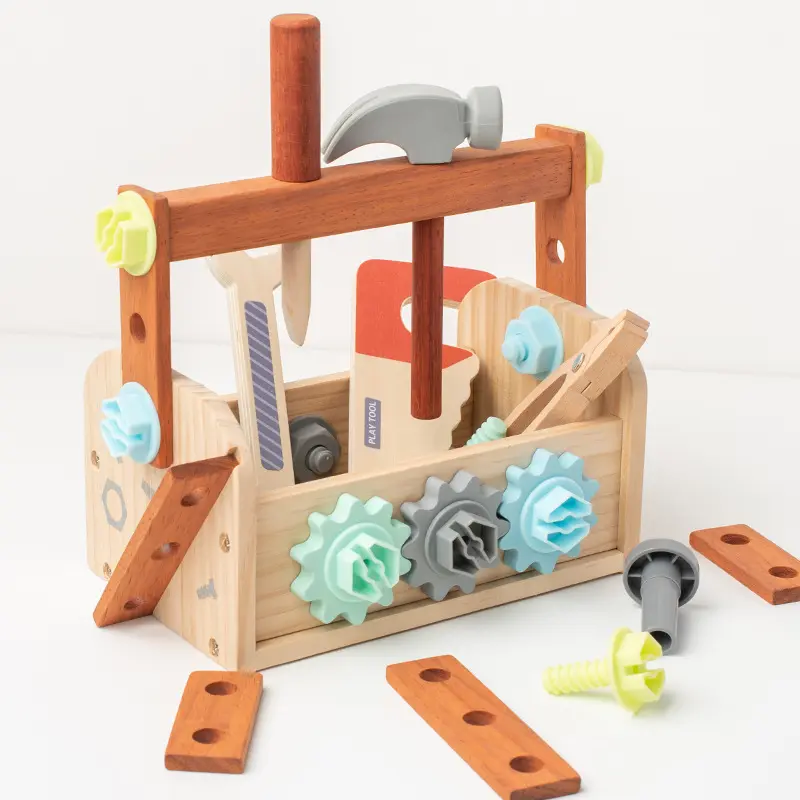 Herramienta de madera, caja de herramientas, construcción educativa para niños pequeños, juguetes para niños, juego de accesorios, regalo creativo para niños y niñas