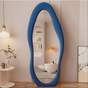 Specchio a Figura Intera in Velluto con Bordo Ondulato Irregolare, da Parete o da Terra con Supporto per Camera da Letto e <span class=keywords><strong>Soggiorno</strong></span> - Product Image 1