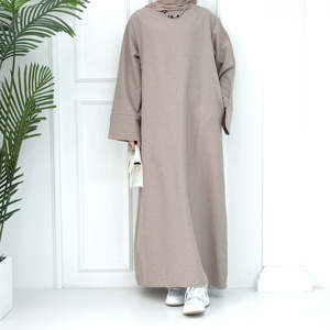 ชุดอาบายะผ้าลินินพรีเมียมสีพื้นสำหรับวันอีด แขนยาวผ่าข้าง มีกระเป๋าข้าง ชุดลำลองสำหรับผู้หญิงมุสลิม ขายส่ง - Product Image 2