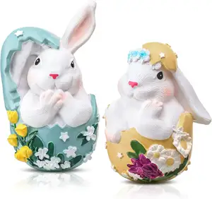 BSCI Factory Polyresin Easter Bunny Decoration Home Decor Easter Resin Bunny Easter