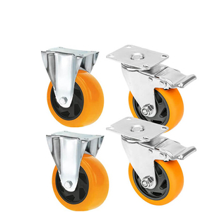 Set di 4 ruote arancioni da 100 mm per carrelli e mobili con 2 ruote girevoli e 2 fisse, capacità di carico 400 kg - Product Image 1