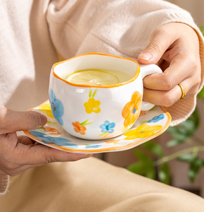 Hand-painted Wavy Cartoon Ceramic <b>Mug</b> Saucer Set Eco-Friendly Dishwasher-Safe Gift <b>Box</b> Large Capacity Breakfast Coffee Cup - Product Image 5