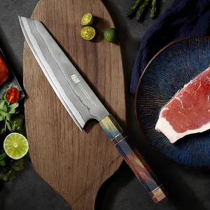 FINDKING 8 Inch Octagonal Wooden Handle 7 Layers 440C Stainless Steel Unique Pattern Blade Gyuto Knife Kitchen Chef Knife