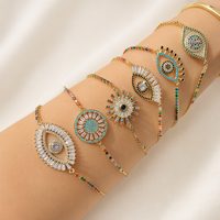 Ensemble de bracelets plaqués or avec breloques œil protecteur, cristal doré et motif soleil, pour femmes, protection, amulette spirituelle, cadeau porte-bonheur