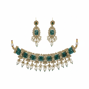 Ethnic <b>Gold</b> Plated Alloy Crystal Rhinestone Necklace Earrings Maang Tikka <b>Set</b> for Women's Indian Bridal Wedding Engagement - Product Image 2