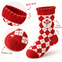 Chaussettes d'hiver en coton doux pour filles, chaussettes de Noël à carreaux rouges avec motif de lapin mignon, chaussettes chaudes pour enfants, ensemble cadeau