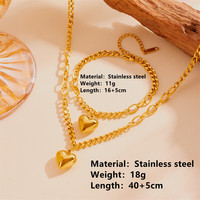 Collier en acier titane avec pendentif cœur et bracelet assorti, collier et bracelet en acier inoxydable avec pendentif cœur, ne ternissent pas
