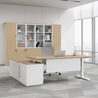 Ensemble de chaise de bureau exécutive en bois à hauteur réglable électriquement ; Design minimaliste moderne, armoire de classement, bureau parfait