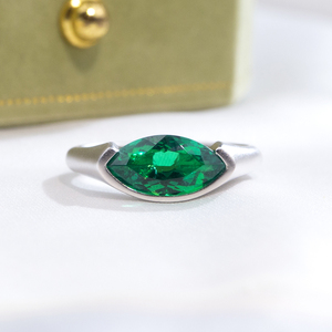 Messi Jewelry MSR-1899 925 <b>Silver</b> Marquise Shape May Birshstone Lab <b>Emerald</b> Fashion <b>Ring</b> Bezel Setting <b>Emerald</b> <b>Ring</b> - Product Image 1
