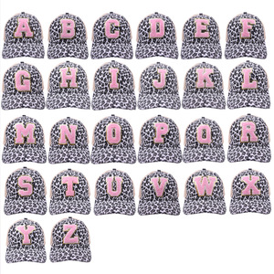 Sombrero de chenilla con Logo del alfabeto para mujer, gorra de malla con cola de caballo entrelazada, estampado de guepardo, para moño desordenado, color rosa, 26 iniciales - Product Image 6