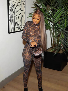 2026 Women Leopard Print <strong>Mesh</strong> Jumpsuit, Turtleneck Full Sleeve See Through Club Workout <strong>Catsuit</strong> - Product Image 2
