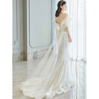 2025 nouvelle mariée hors épaule Train robe de soirée sirène lumière robe de mariée dentelle a-ligne grande taille naturel pour réception Banquet
