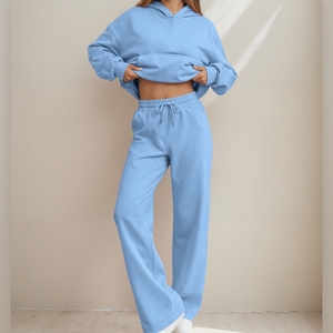 ชุดเสื้อสเวตเตอร์มีฮู้ดและกางเกงลำลองบุขนแกะสำหรับผู้หญิงฤดูหนาว - ชุดกีฬาและสันทนาการฤดูใบไม้ร่วง/ฤดูหนาว 2 ชิ้น แฟชั่น - Product Image 2