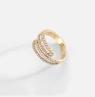 Bagues de mariage unisexes en acier inoxydable plaqué or 18 carats double couche avec zircon, idéales pour fiançailles, anniversaire, fête, cadeau pour couple