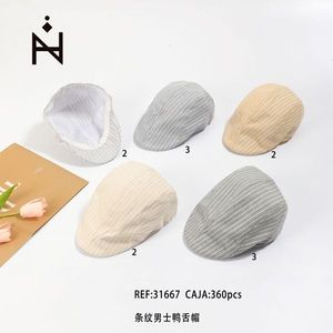 Striped Men's <b>Flat</b> Cap Cotton Breathable Summer Outdoor <b>Hat</b> - Product Image 1