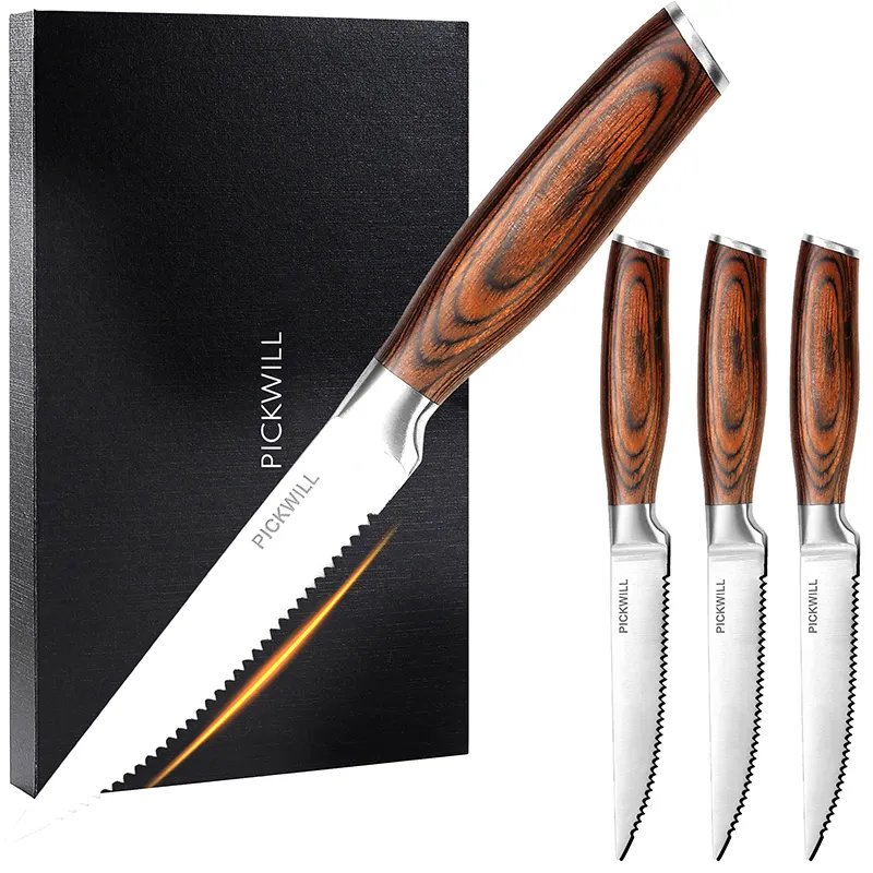 Serrated Knife High Quality Serrated Blade Edge And Ergonomic Wooden Handle Stainless Steel Steak Knife Set Of Kitchen Chef Knives