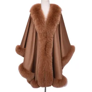ファッションデザイン秋冬暖かい毛皮のケープ100% 本物のカシミヤフォックスファーポンチョ