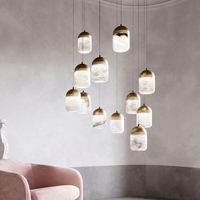 Lustre moderne de luxe pour escalier, en albâtre naturel, télécommandé, simple, suspendu, carré, plafonnier LED en fer