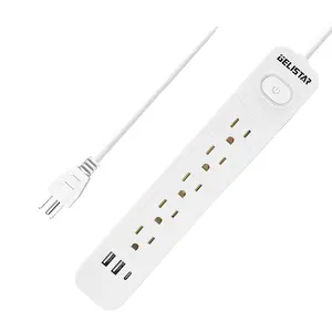 Alta Qualidade EUA Padrão 5 Way Power Strip Soquete 2 USB 1 Tipo C Soquete de Extensão com Interruptor