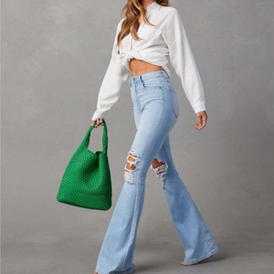 Pantalones Vaqueros de Mujer de Cintura Alta y Pierna Ancha, Diseño Ajustado y Transpirable para Primavera/Verano, Estilo Desgastado con Agujeros - Product Image 2