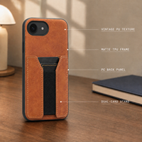Étui portefeuille rétro en cuir PU pour iPhone 12 13 14 15 16 17 18 Series avec double fente pour cartes et support élastique, coque arrière