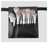 Sac de ceinture de brosse de maquillage de logo personnalisé de voyage noir sac de taille de brosse de maquillage cosmétique en cuir pu