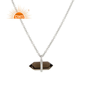 สร้อยคอควอตซ์ทรงดินสอสีตัดเป็นสโมคกี้เครื่องประดับเงินคุณภาพดีดีไซน์เนอร์สร้อยคอเงินสเตอร์ลิง925คอลเลกชันวินเทจ - Product Image 1