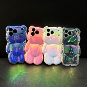 Funda de Teléfono con Diseño de Oso 3D Colorido Degradado de Lujo de Moda INS para <span class=keywords><strong>Apple</strong></span> iPhone 12 13 14 15 16 17 Pro Max, Carcasa Protectora a Prueba de Golpes - Product Image 1