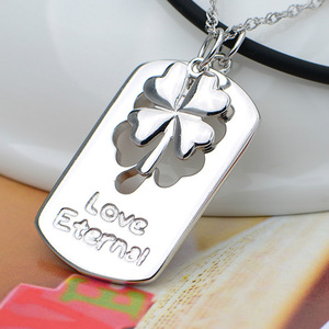 Collar con abalorio de trébol de <span class=keywords><strong>4</strong></span> hojas para parejas, colgante de planta, rompecabezas en blanco - Product Image 2