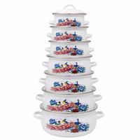 Ensemble de casseroles en émail SENNY 7 pièces |   Ustensiles de cuisine en émail blanc à motif floral paon avec couvercles |   Ensemble de casseroles et faitouts pour la cuisine