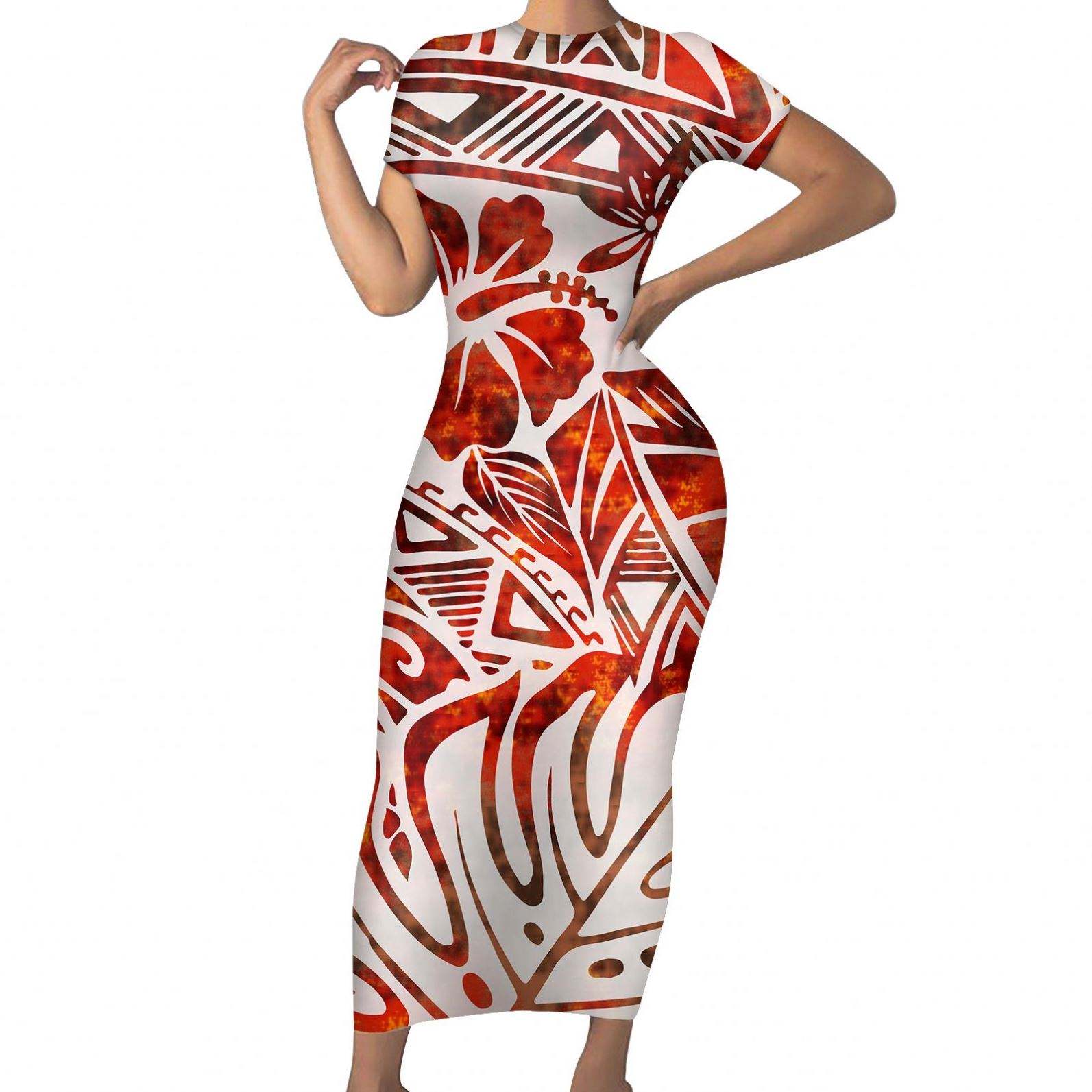 Maxi abiti da donna di Design con Mix di fiori hawaiani tribali