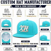 Topi Snapback 6 Panel Katun Twill Custom Turquoise Bordir 3D Script OEM ODM Pinggiran Datar Hip Hop Streetwear Kasual
