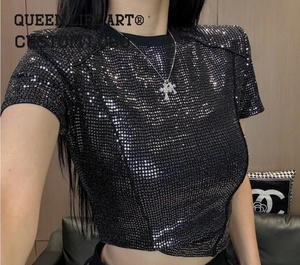 Custom Carnival <strong>Tshirt</strong> Sequins <strong>Christmas</strong> <strong>Tshirt</strong> Sequin Top for Women Sequins Tops for <strong>Ladies</strong> - Product Image 1