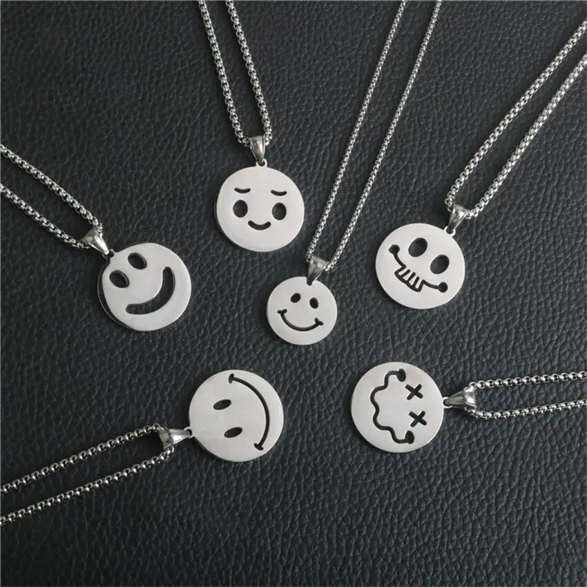 Custom Wholesale High Quality Stainless Steel Jewelry Smile Charm Happy Smiley Face Pendant Necklace